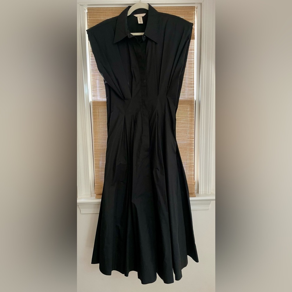 H&M Sleeveless Black Pleated Structured Midi Shirt Dress size M Medium - Picture 5 of 5